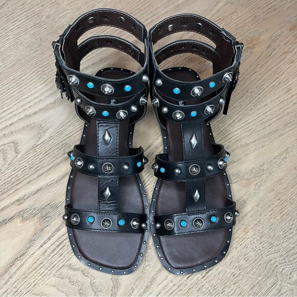 New! River Island Studded Leather Gladiator Faux Turquoise Silver Sandals Size 7 - Picture 8 of 11